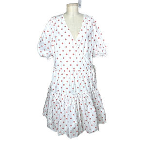 J. Crew Puff-Sleeve Cotton Poplin Wrap Dress in White Rose Dot Size XL